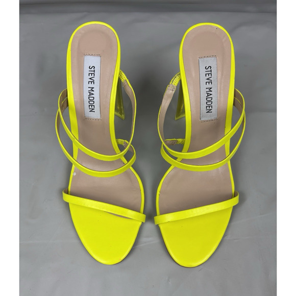 Steve Madden Radiance Strappy Heels Womens 6.5M Neon Yellow Transparent Heel - Picture 5 of 13